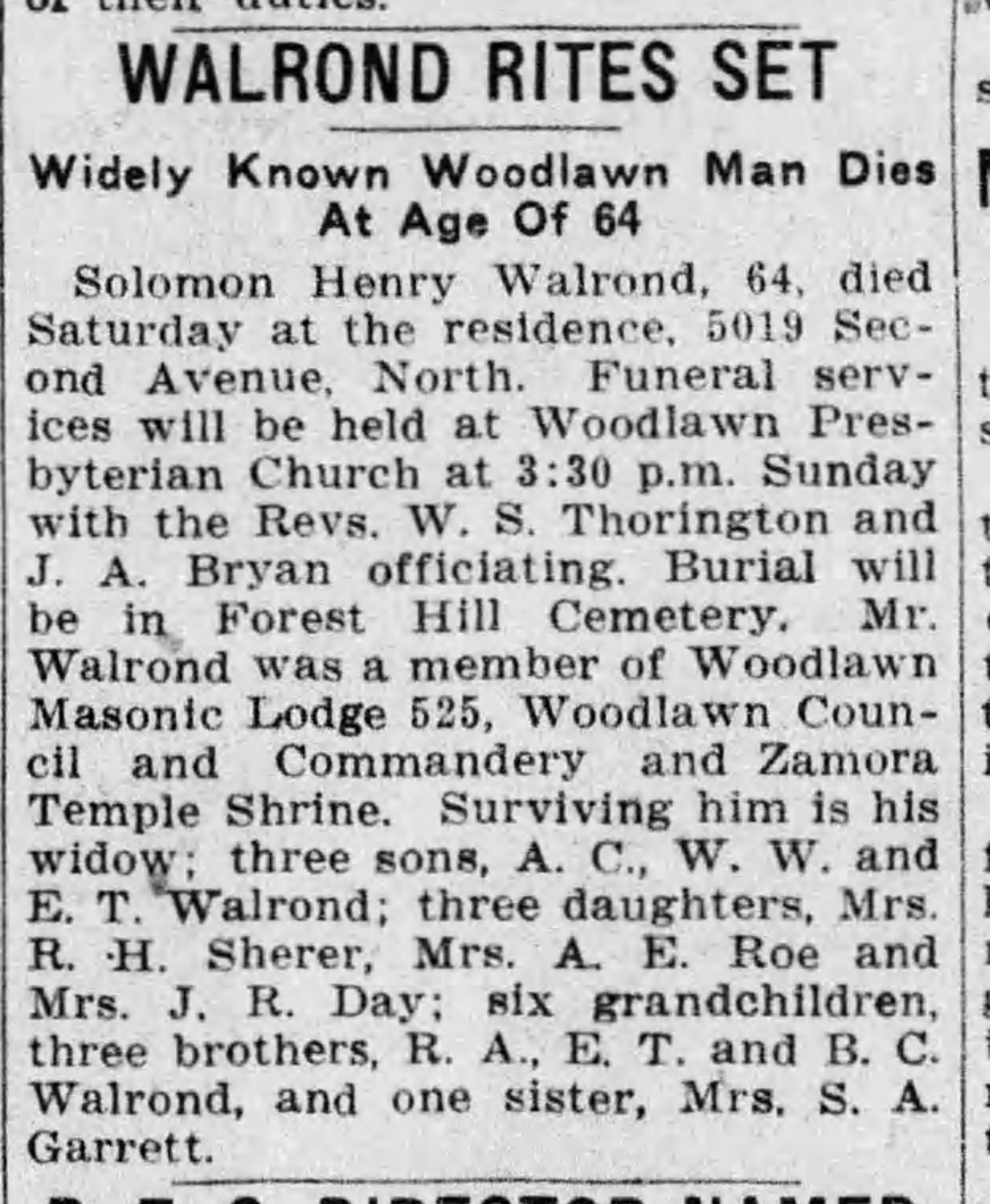 Solomon Henry Walrond obituary